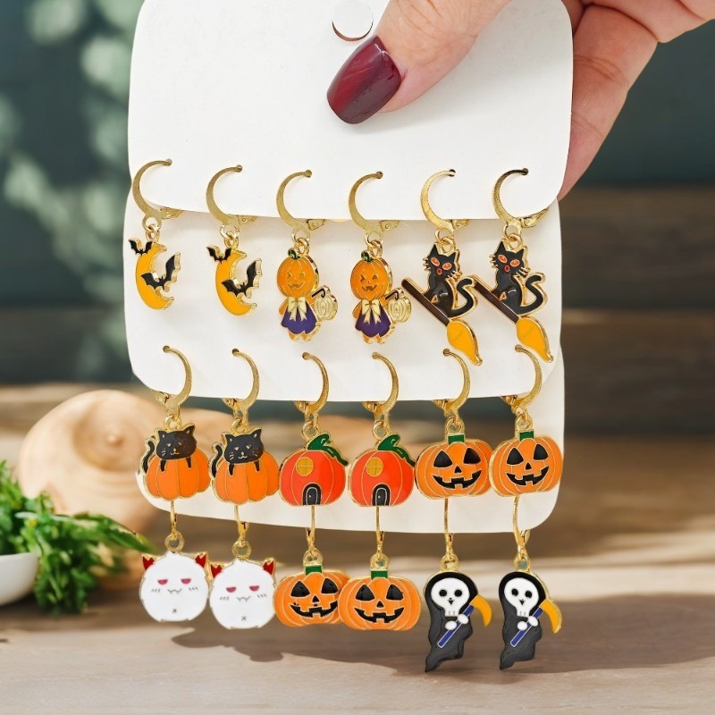 Halloween Earrings Set Ghost Pumpkin Devil Charms for Women