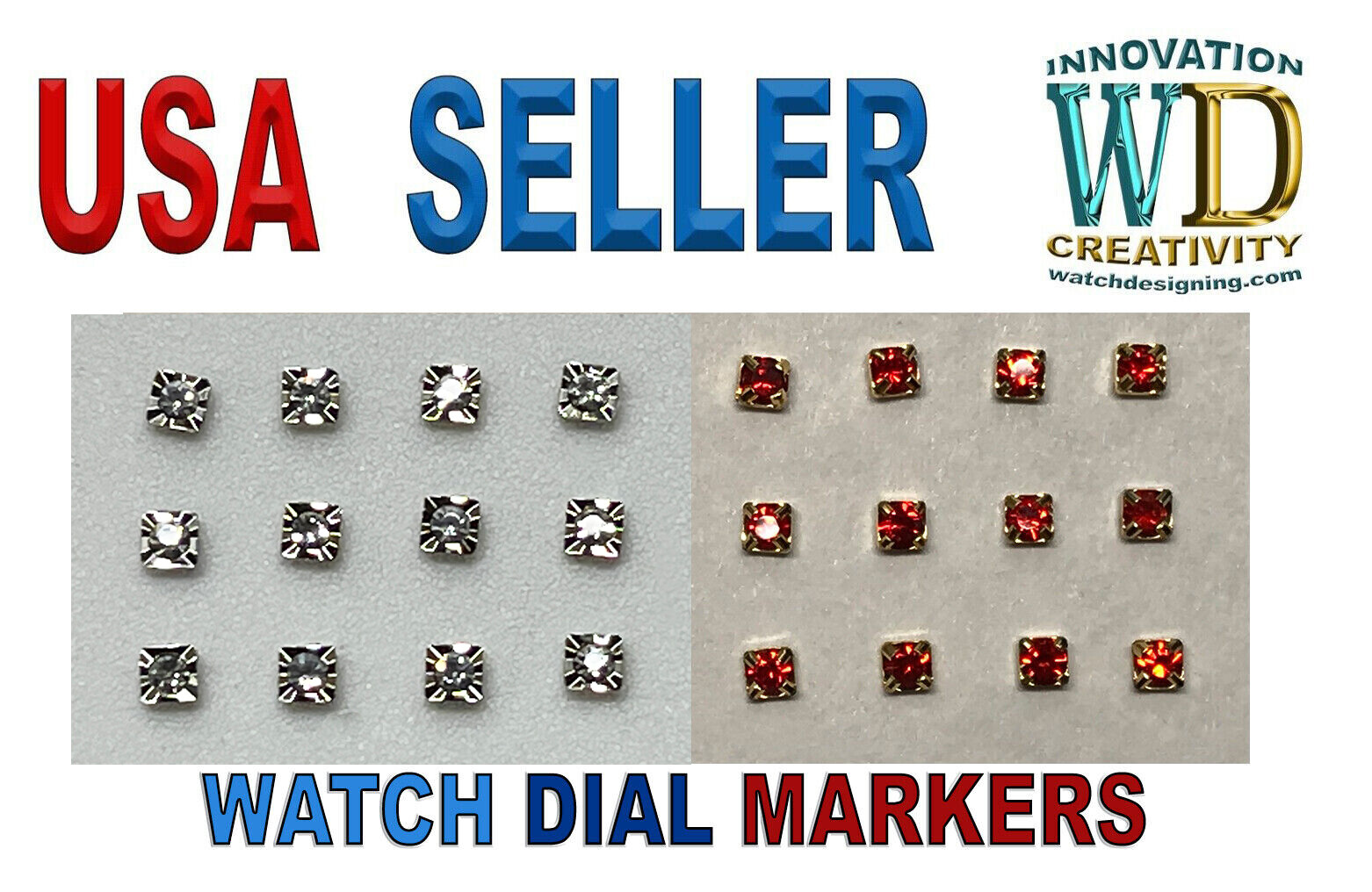 Watch Dial Hour Markers Numbers Numerals RED BLUE STONES Round Square Parts RADO
