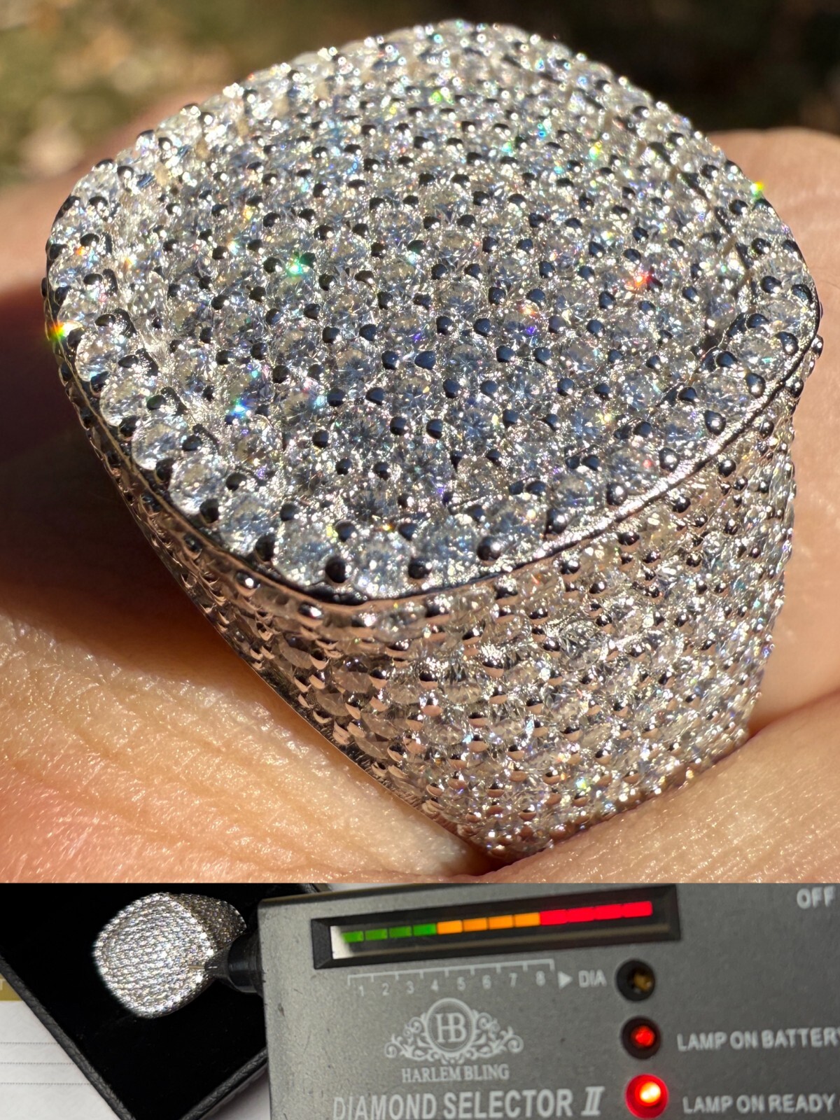 MOISSANITE Mens Large Fully 3D Square Dome Iced Hip Hop Ring 925 Sterling Silver