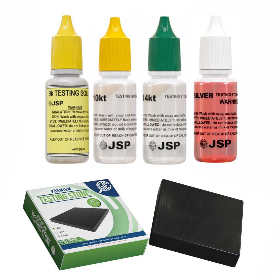GOLD/SILVER Test Acid Tester Kit 9k 10k 14k 999 .925 Sterling Testing Stone