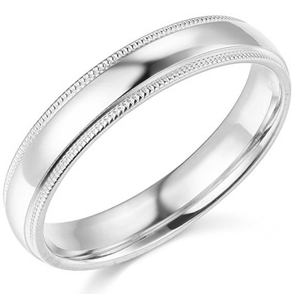 10K White Gold 2mm 3mm 4mm 5mm 6mm Comfort Fit Men Women Milgrain Wedding Band