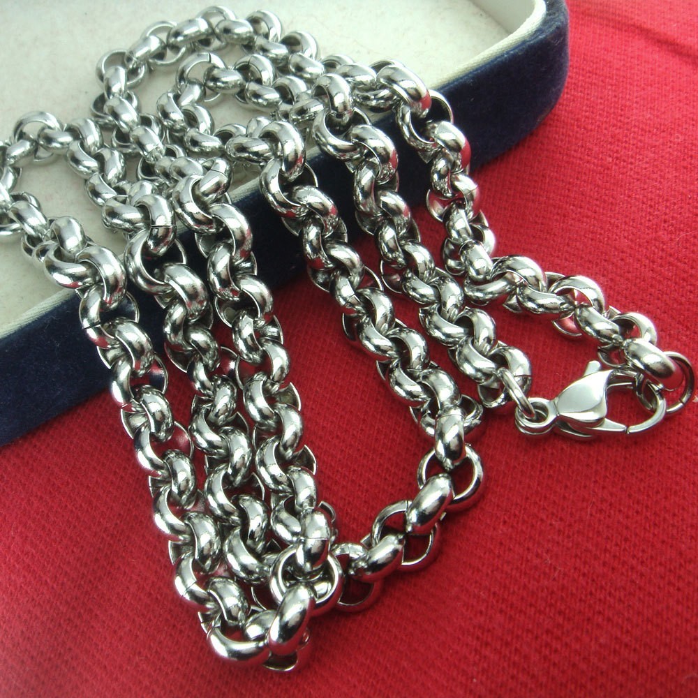 Silver Large 12mm Stainless Steel chunky Round Rolo Link Chain Necklace For Mens