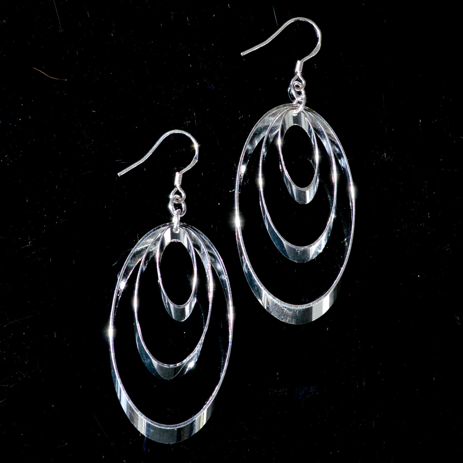 Sterling Silver Triple Loop Dangle Earrings On French Wire