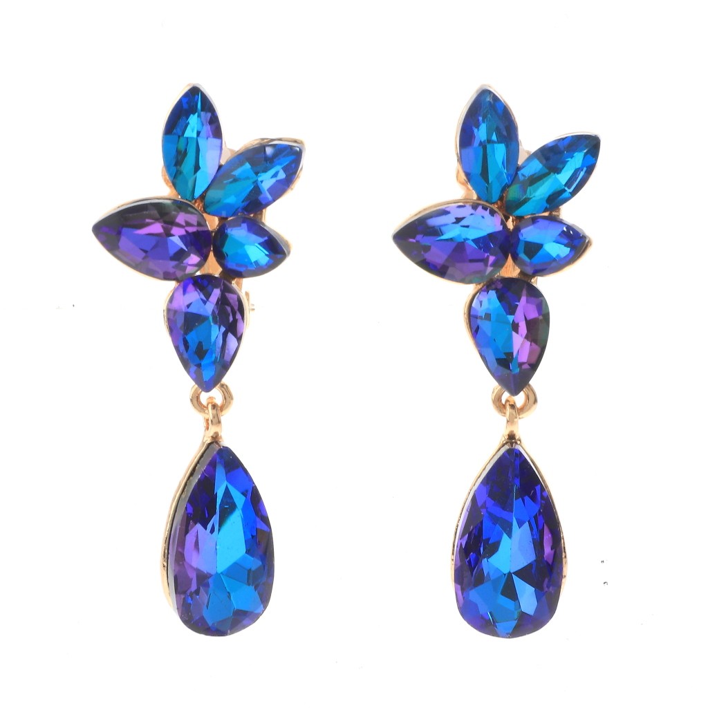 Gold Tone Alloy Metal Crystal Rhinestone Clip-On Earrings ER2658-HT