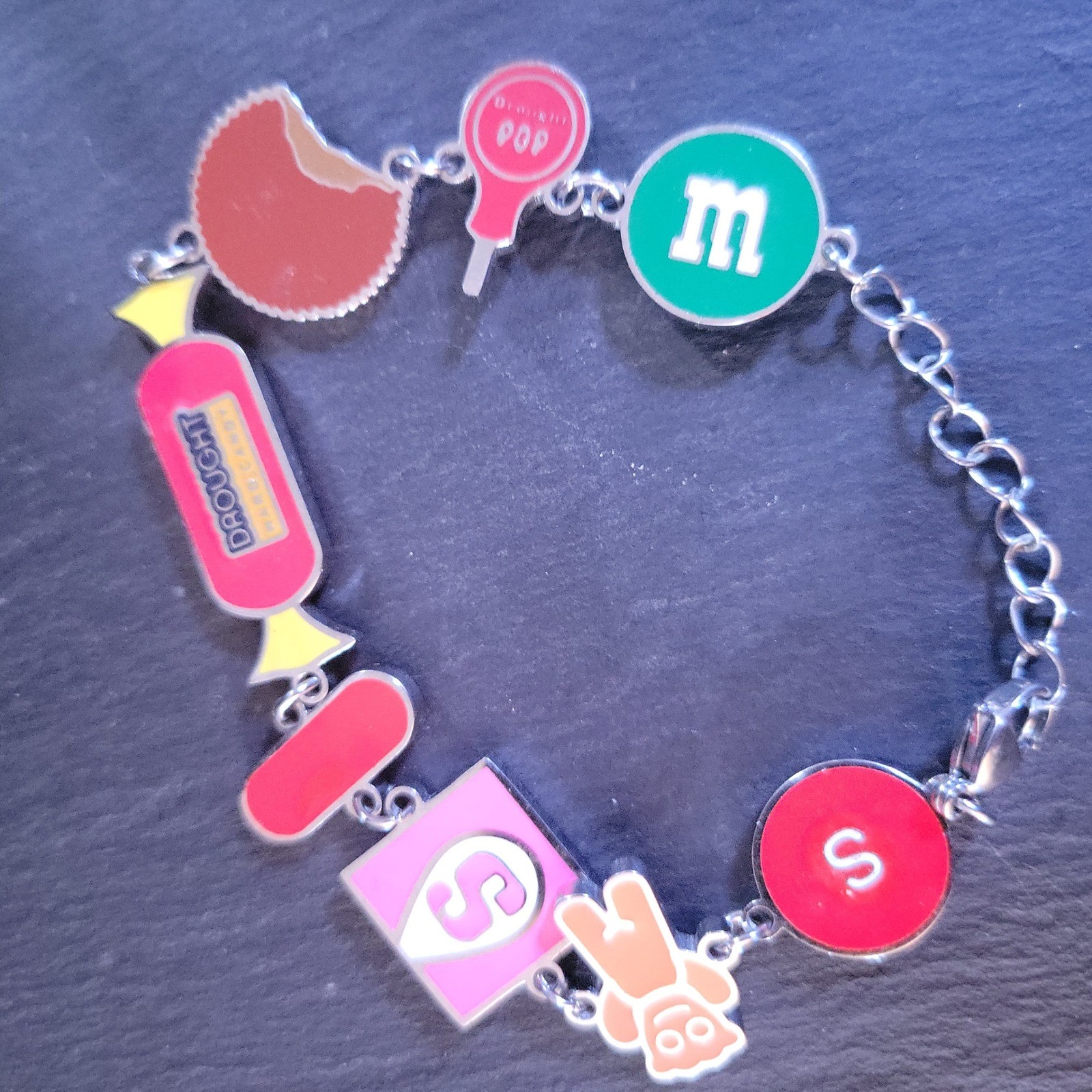 Colorful Enamel Candy Charm Bracelet Silver Tone Adjustable 7-9 In Kidcore