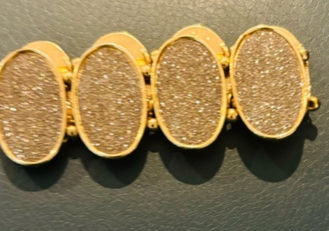 Gold Tone Oval Link Chain Bracelet Black & Silver Glitter Panels Stackable