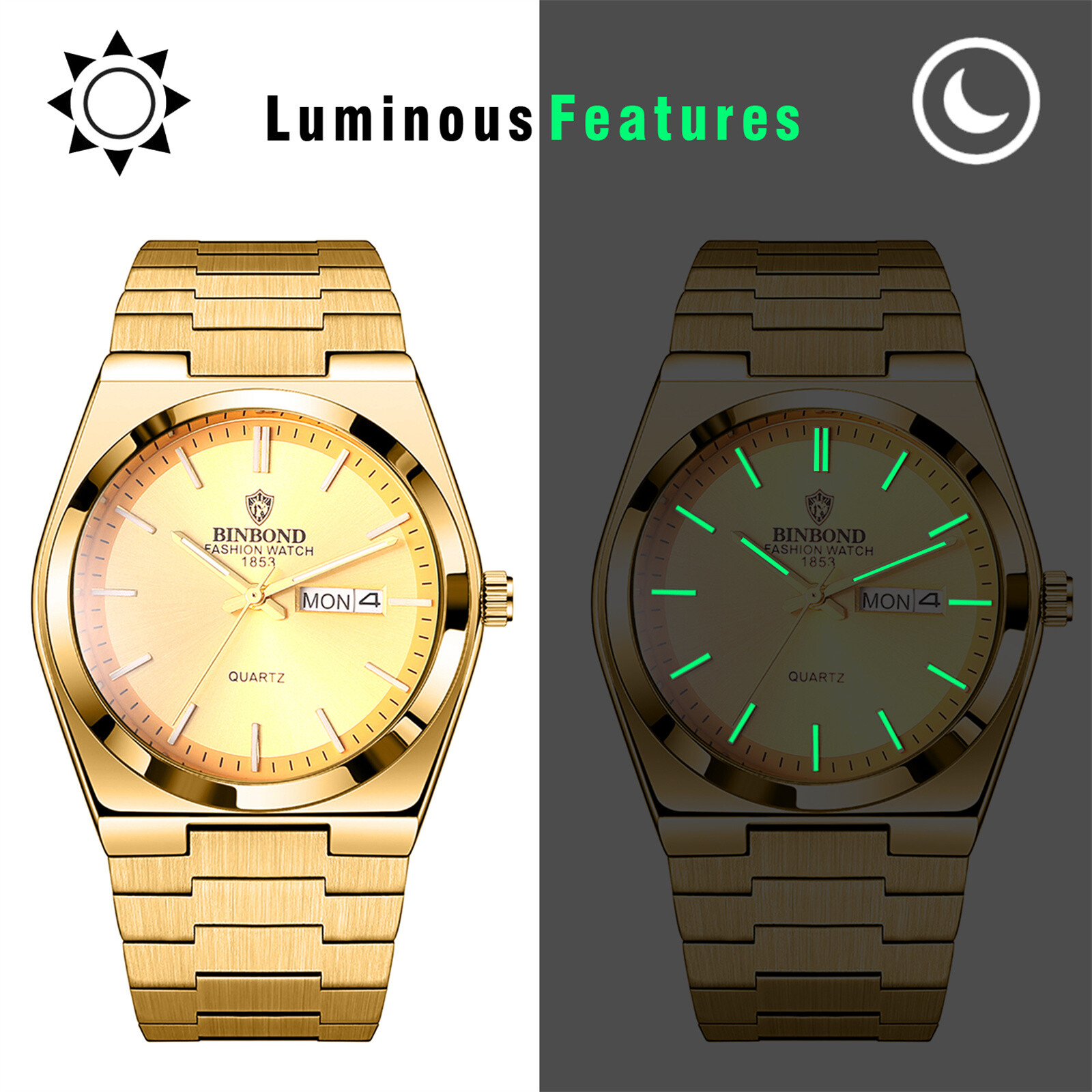 Men’s Business Luminous Waterproof Date Quartz Wrist Watch Stainless Steel Band