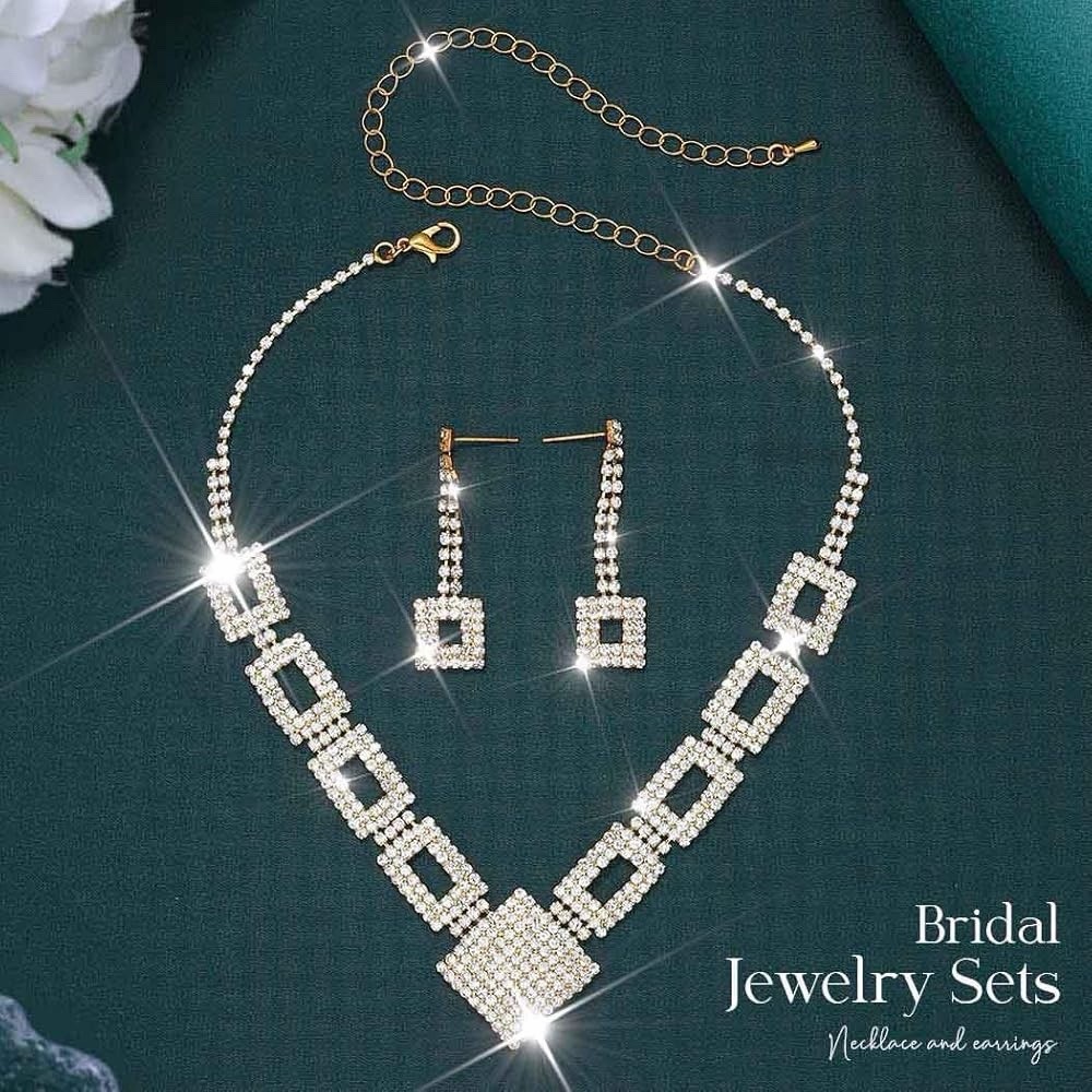 1 Pair of Earrings & Necklace & Two Bracelets Silver Tone