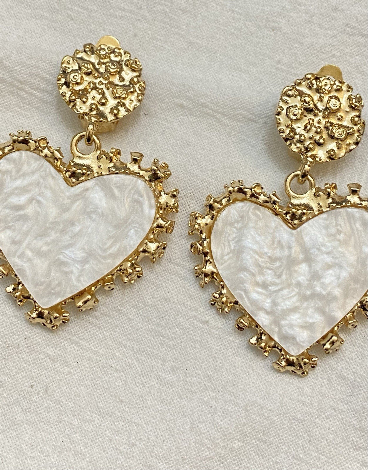 New Clip-On sparkle white marble effect heart drop Earrings None Piercing Cuff