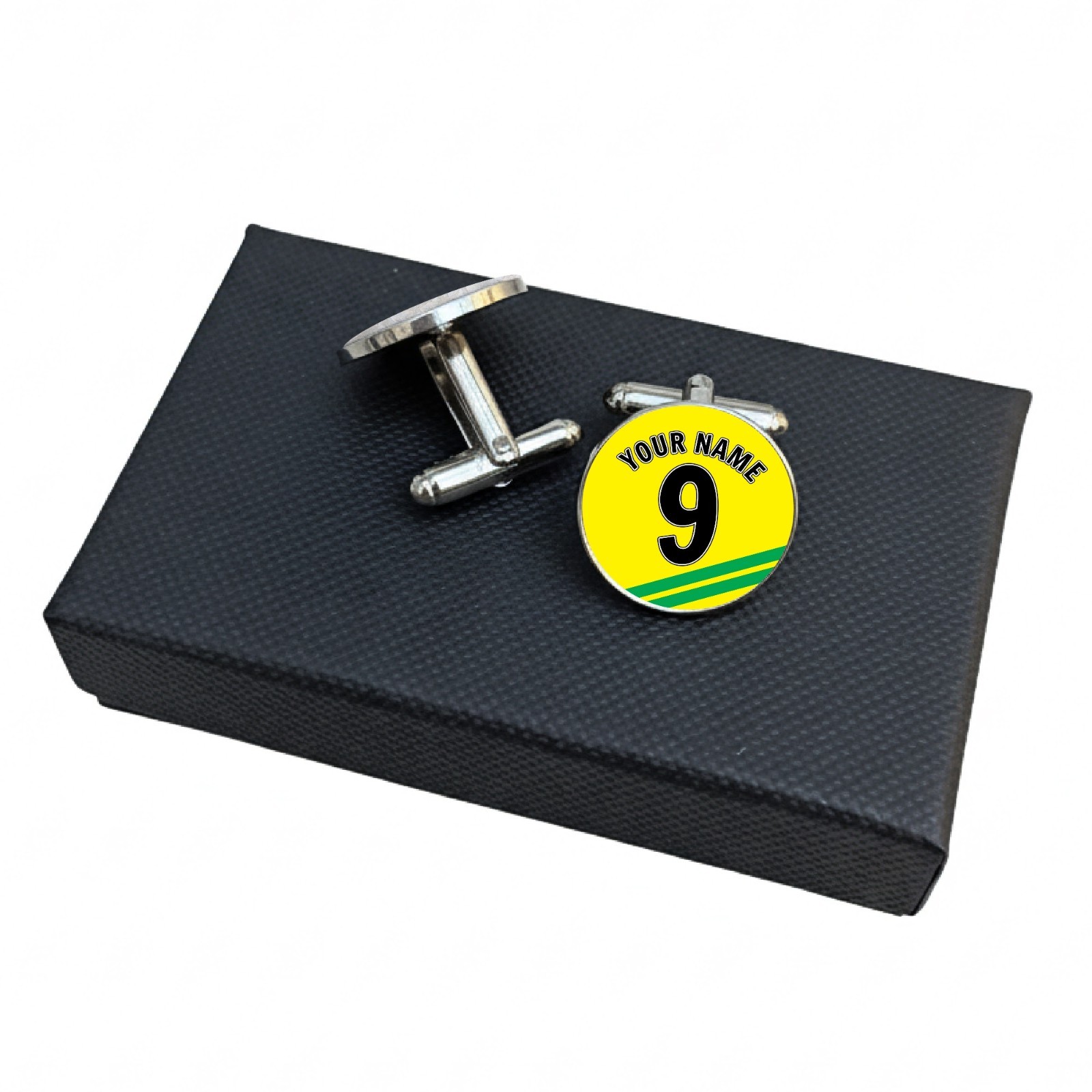 Canary Yellow Football Cufflinks. Personalised Name & Number. Gift for Fans.