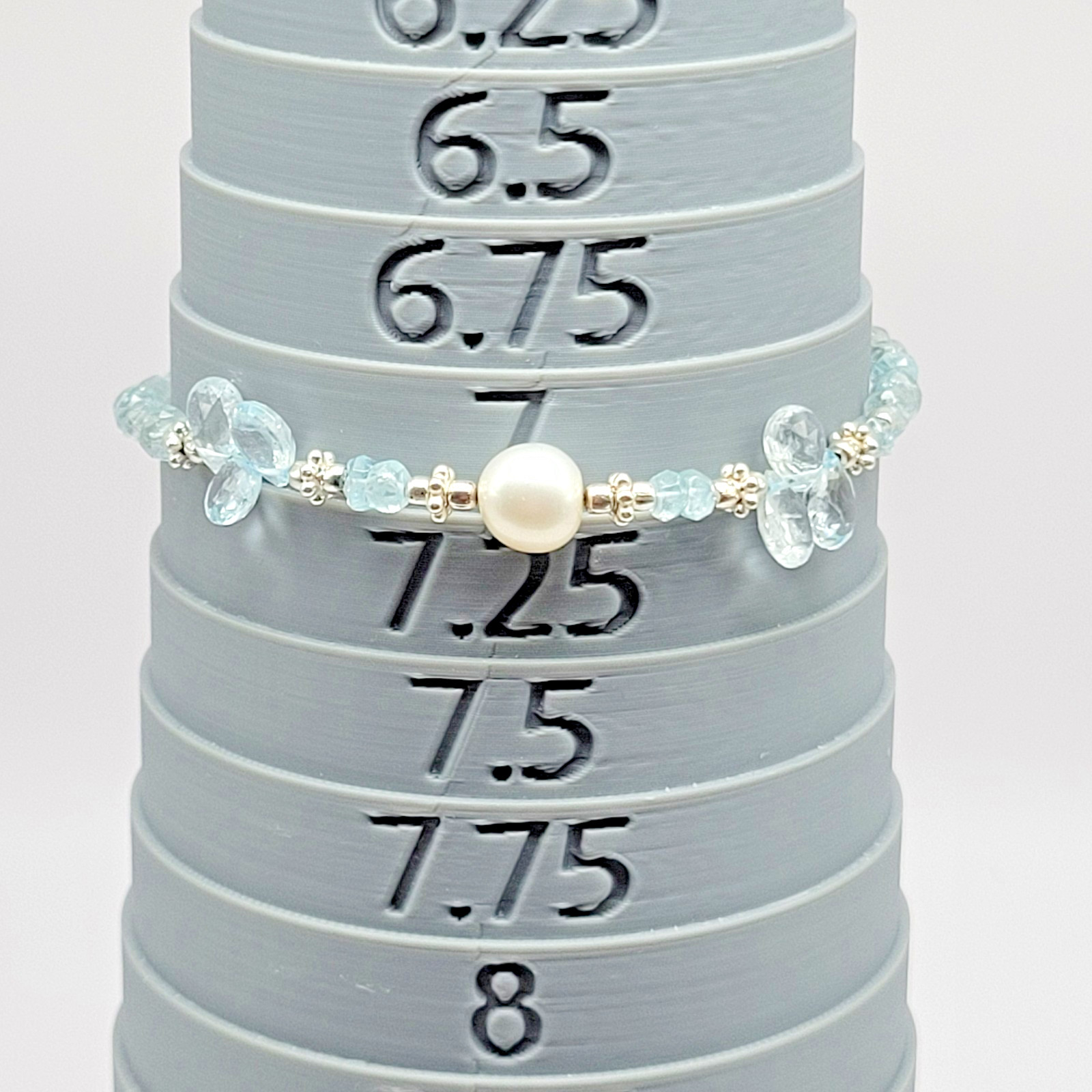 Sterling Silver 7.5mm Pearl Briolette Aquamarine Bracelet or Anklet ~ 9.5″