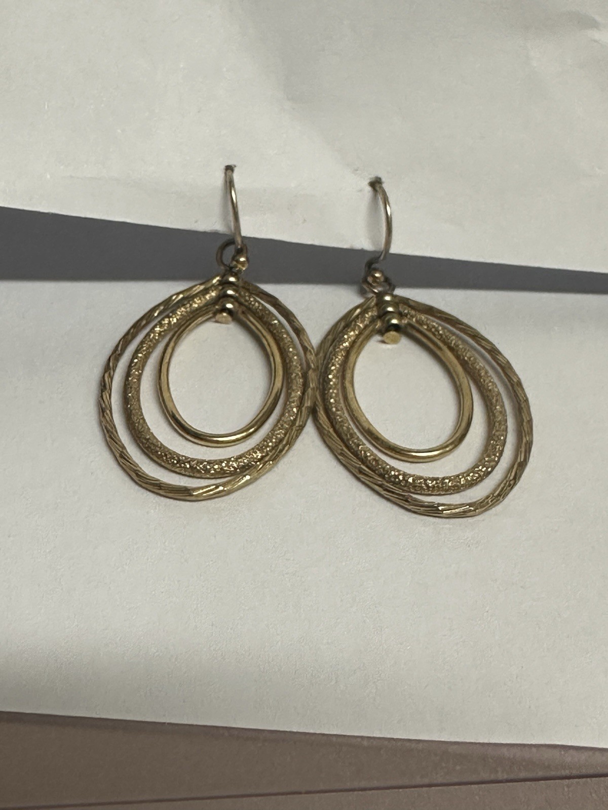Gold Tone Oval Double Hoop Dangle Drop Earrings Hook Closure No Stone Metal