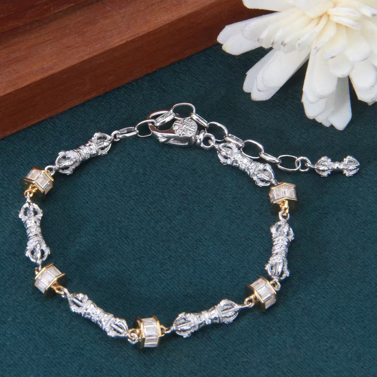 Pure S925 Sterling Silver Chain Unisex Vajra Link Bracelet 11-12g 5.9-7.9inch L