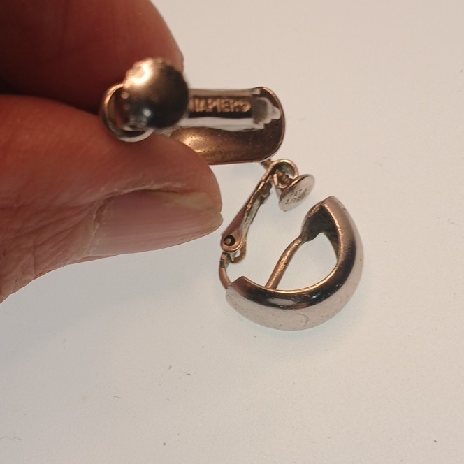 Silver Napier Half Hoop Earrings, Screw Back, Metal, Vintage