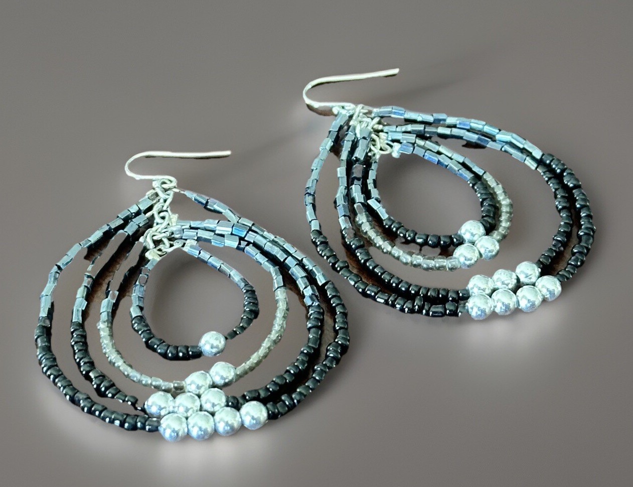 Beaded Earrings Black & Silver, Used In TV Production *See description 2”