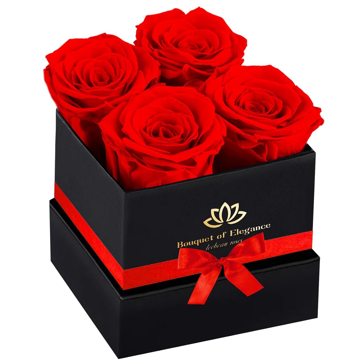 Red Preserved Artificial Roses in a Box of 4 Long Lasting Dried Flowers