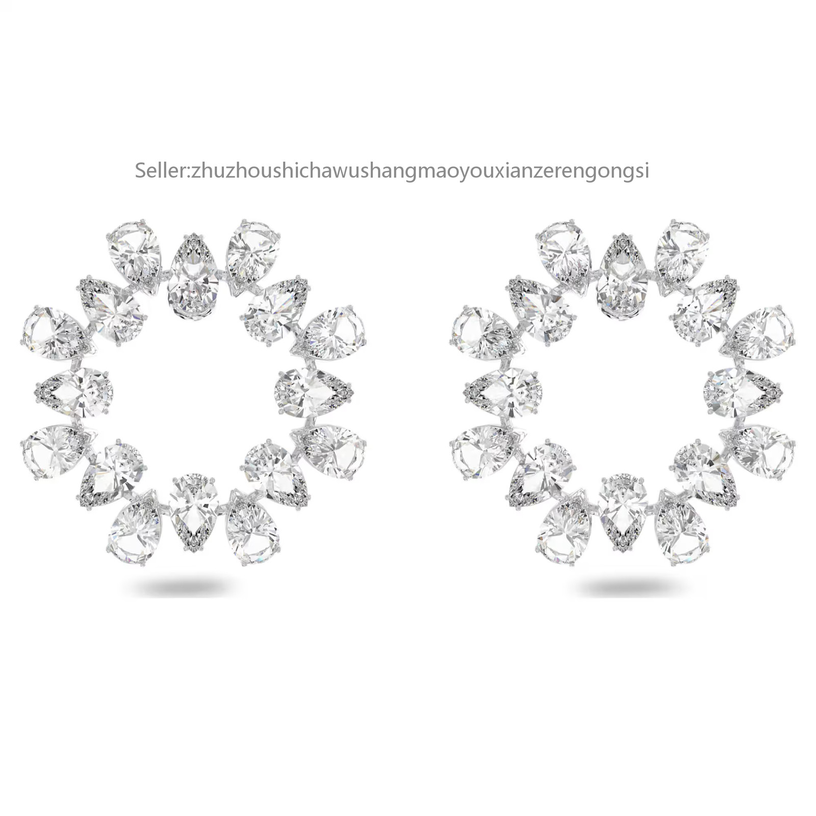 Matrix White Rhodium Plated Hoop Earrings Pear Cut New
