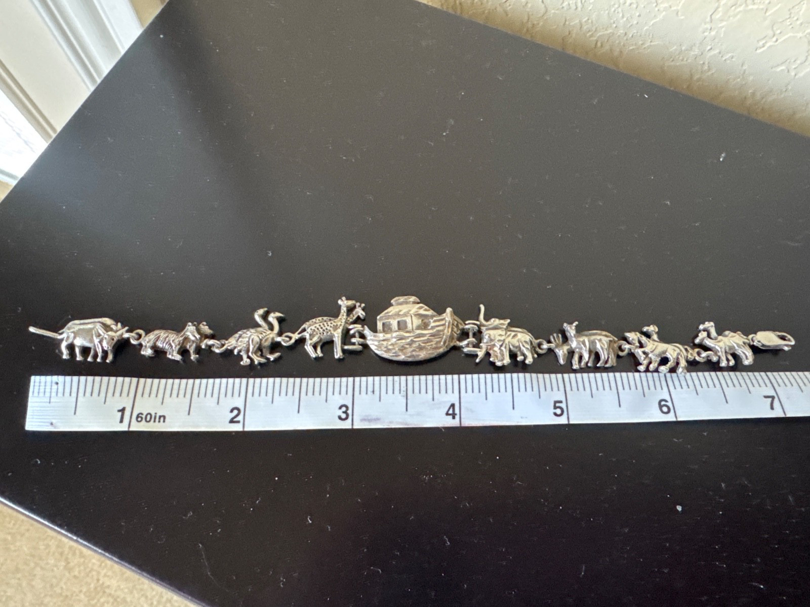 Vintage Noah’s Ark Silver 7 ½” Bracelet Elephant Moose Kangaroo Giraffe