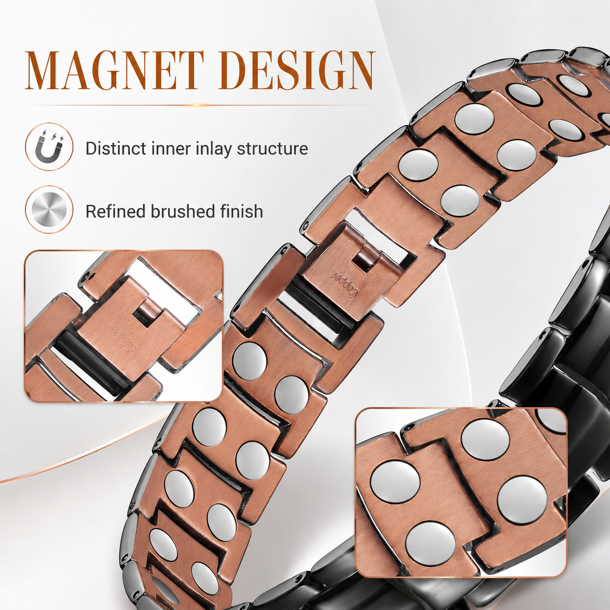 Double Sided Black Copper Magnetic Bracelet for Men Adjustable Pain Relief Arthr