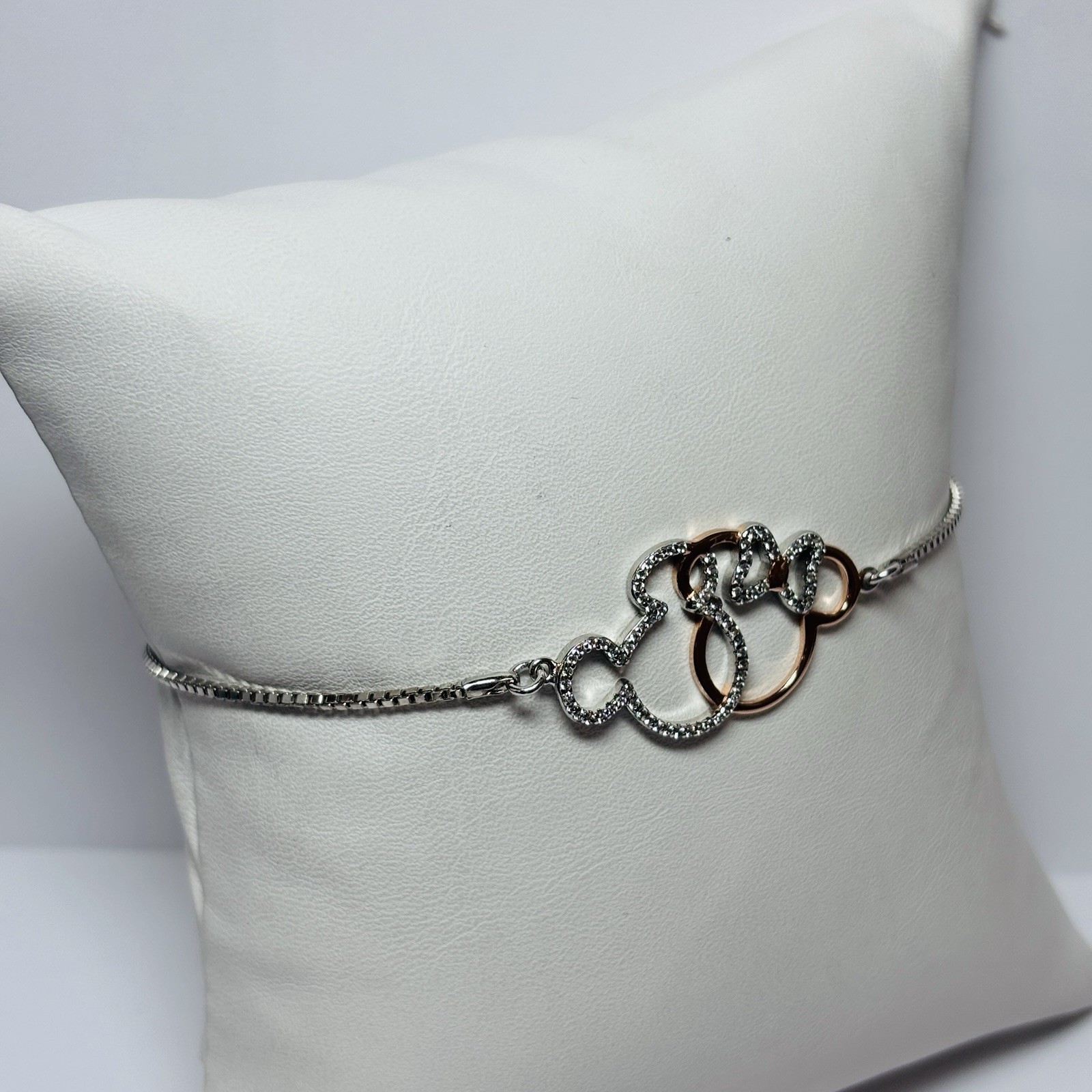 Disney Sterling Silver Mickey and Minnie Icon CZ Bolo Bracelet 7-9 in -.16