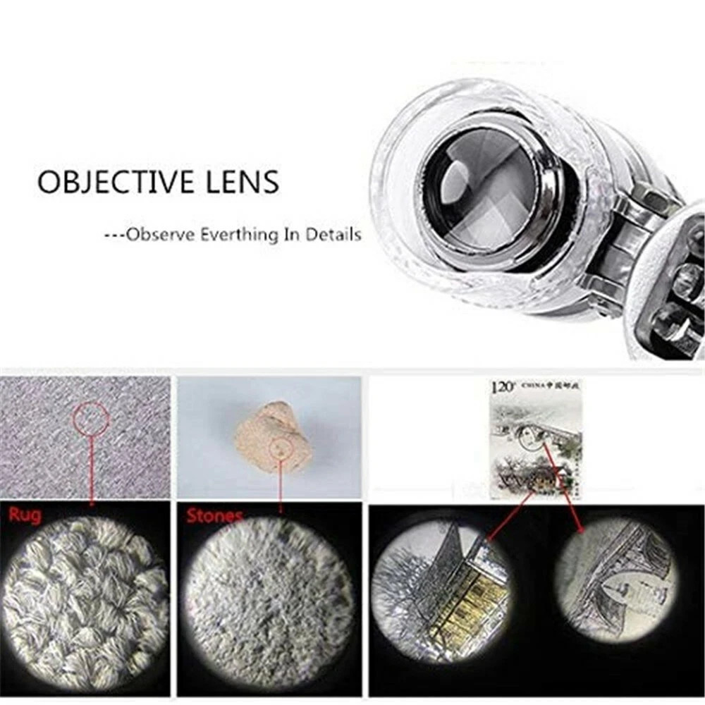 60X Magnifying Loupe Jewelry Jewelers Pocket Magnifier Loop Eye Glass Led Light