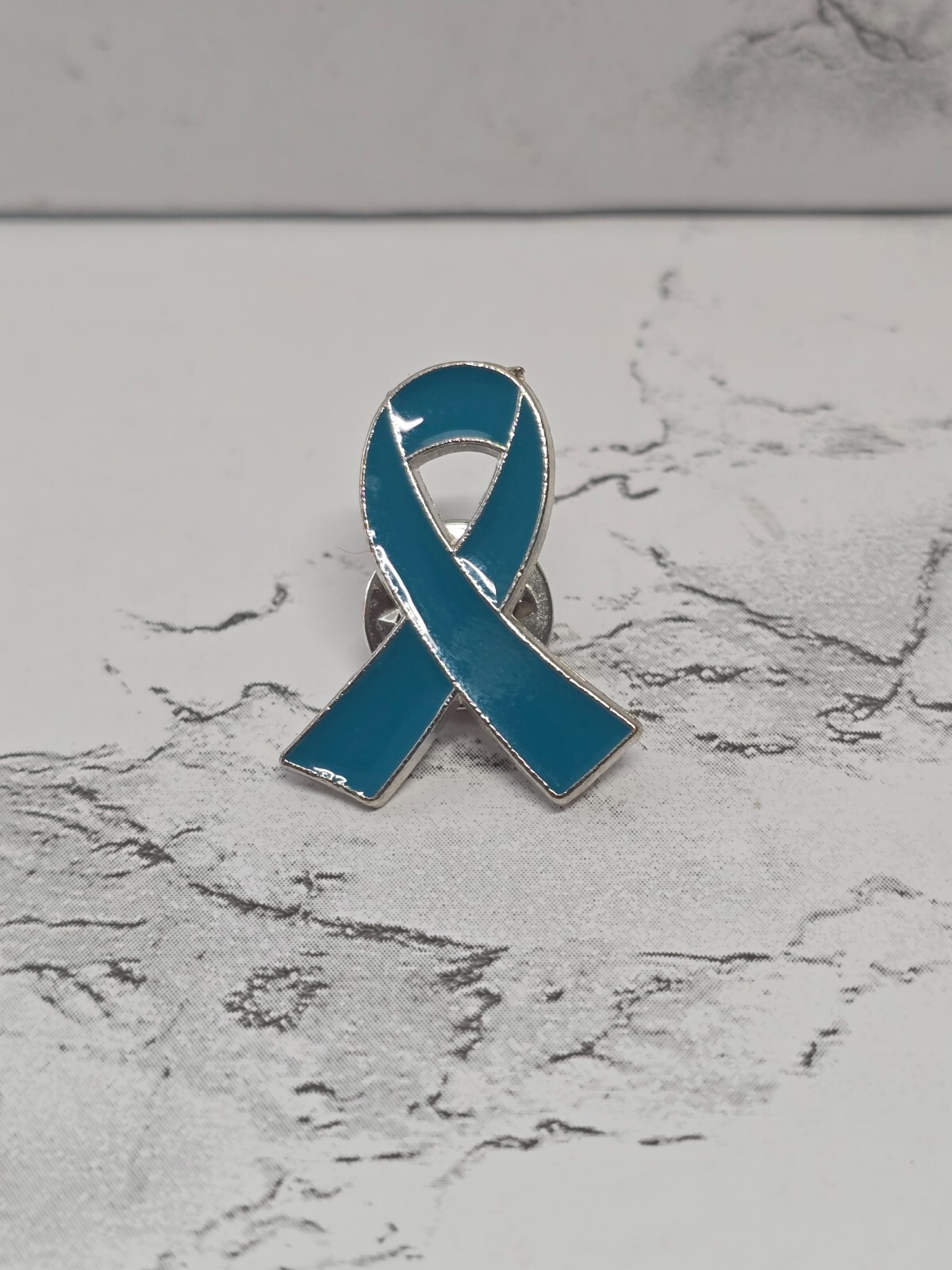 Teal Ribbon Awareness Lapel Pinback Ovarian Cancer or SA Support Pin 1″