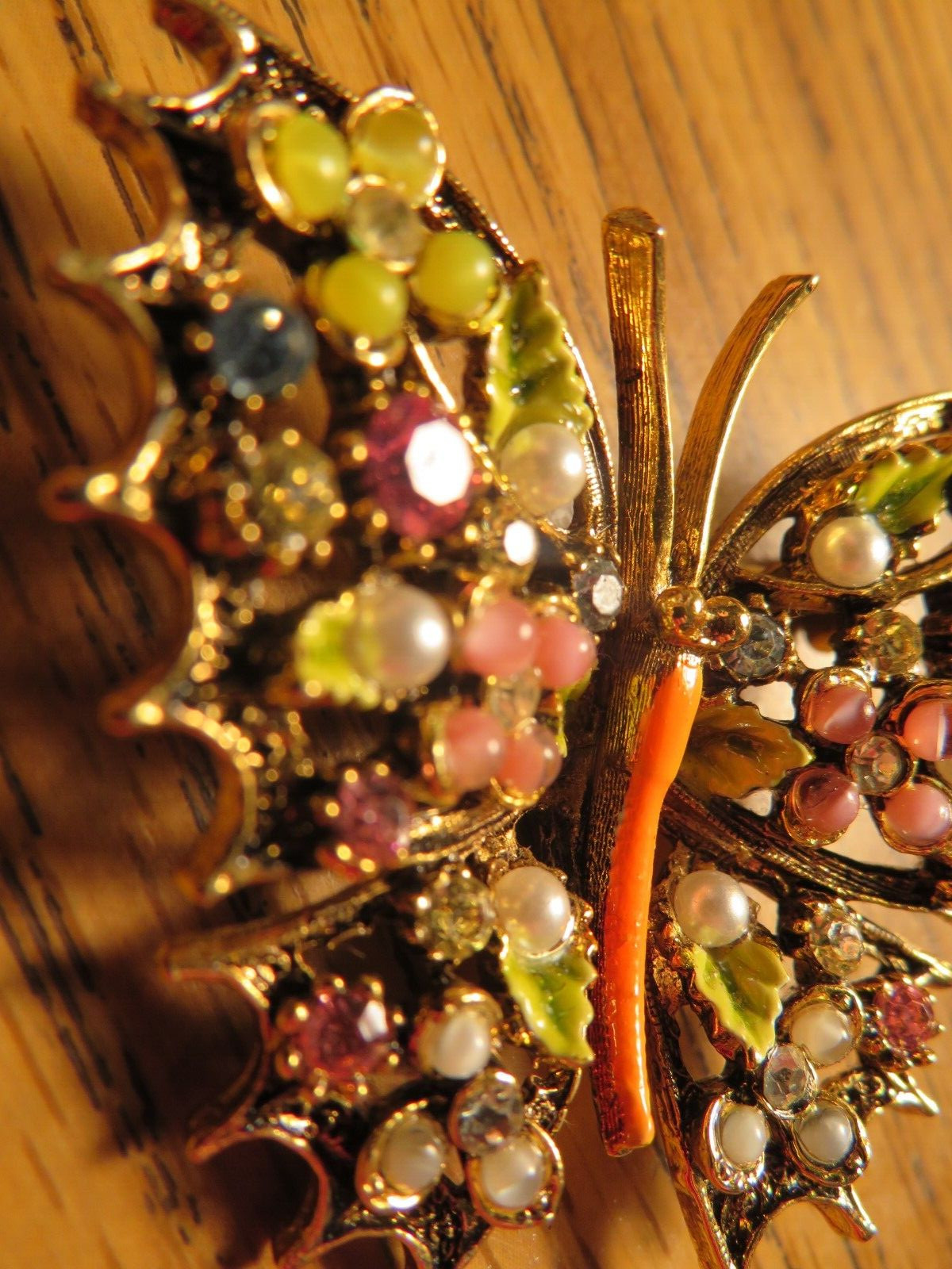 Vintage ART Arthur Pepper Butterfly Brooch Rhinestone Pearl Colorful Beauty