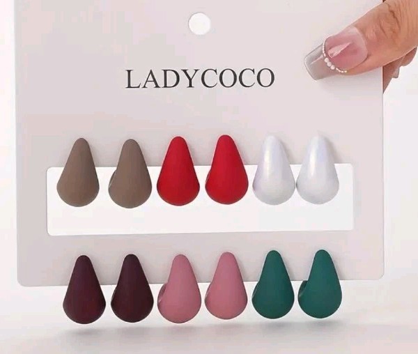 6 Pair Of Ladycoco Traditional Colored Earrings, For Everyday Wear! Teardrops