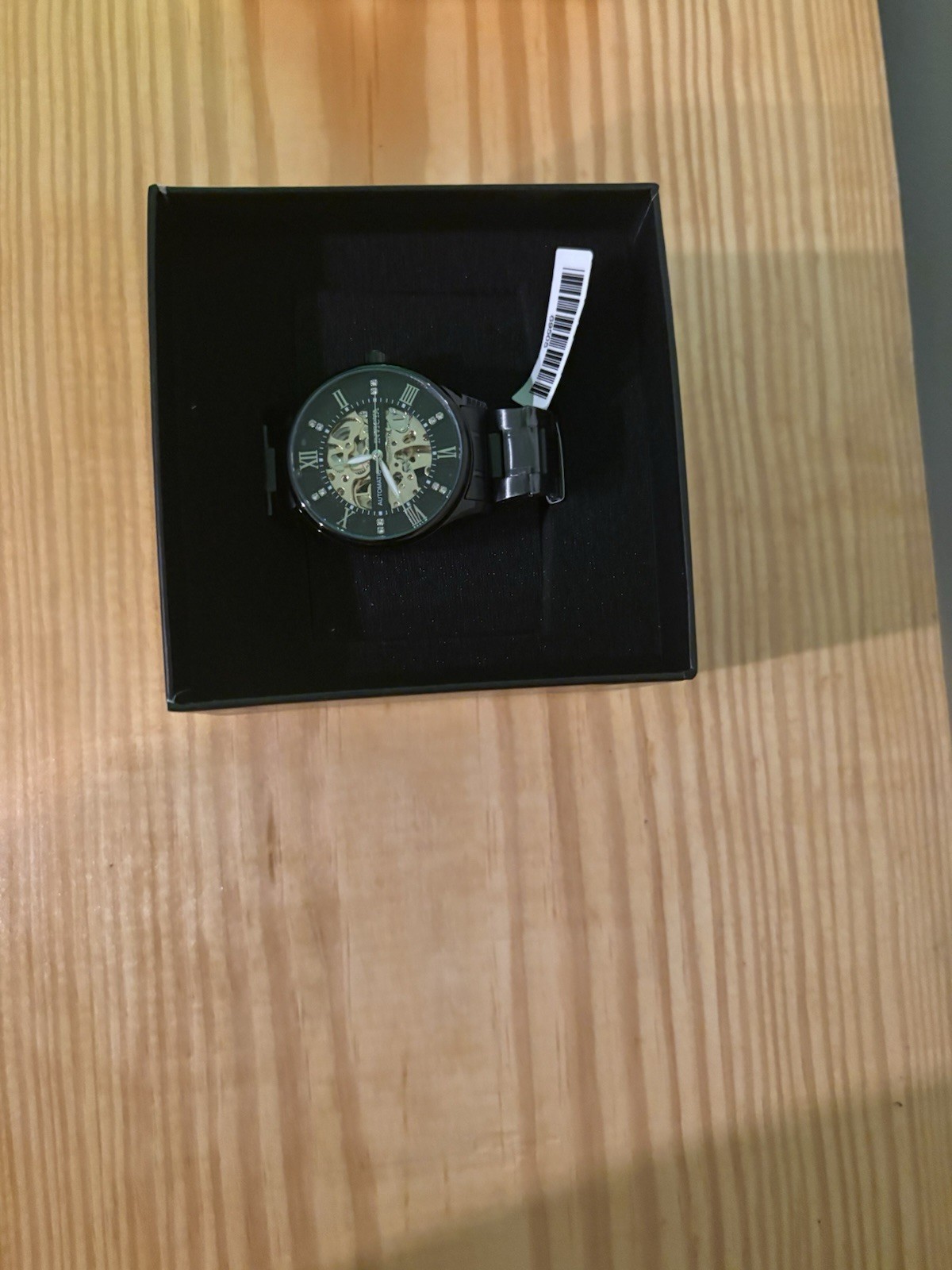 Invicta Automatic Men’s Skeleton Dial Black Metal Bracelet Watch Box Papers