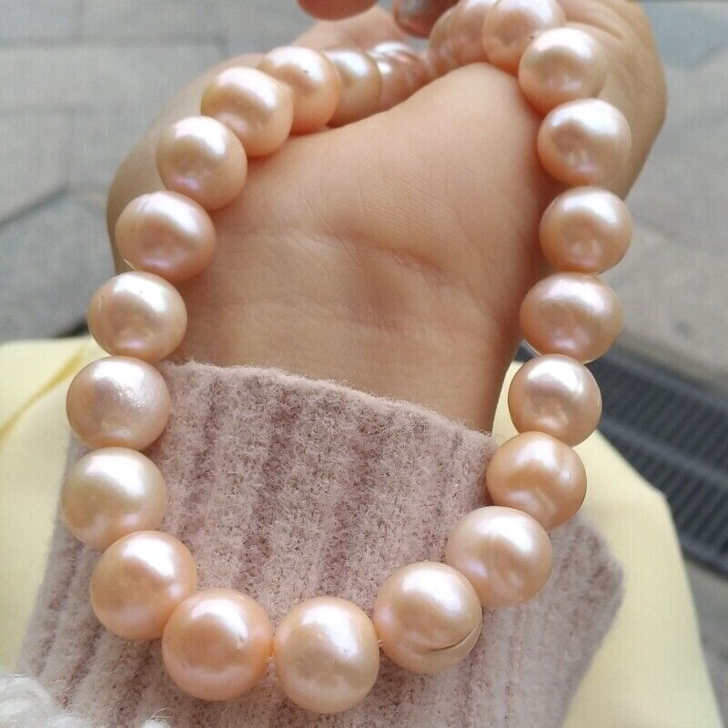HUGE 11-12MM ROUND SOUTH SEA GENUINE NATURAL PINK PEARL NECKLACE 18″ 14K CLASP