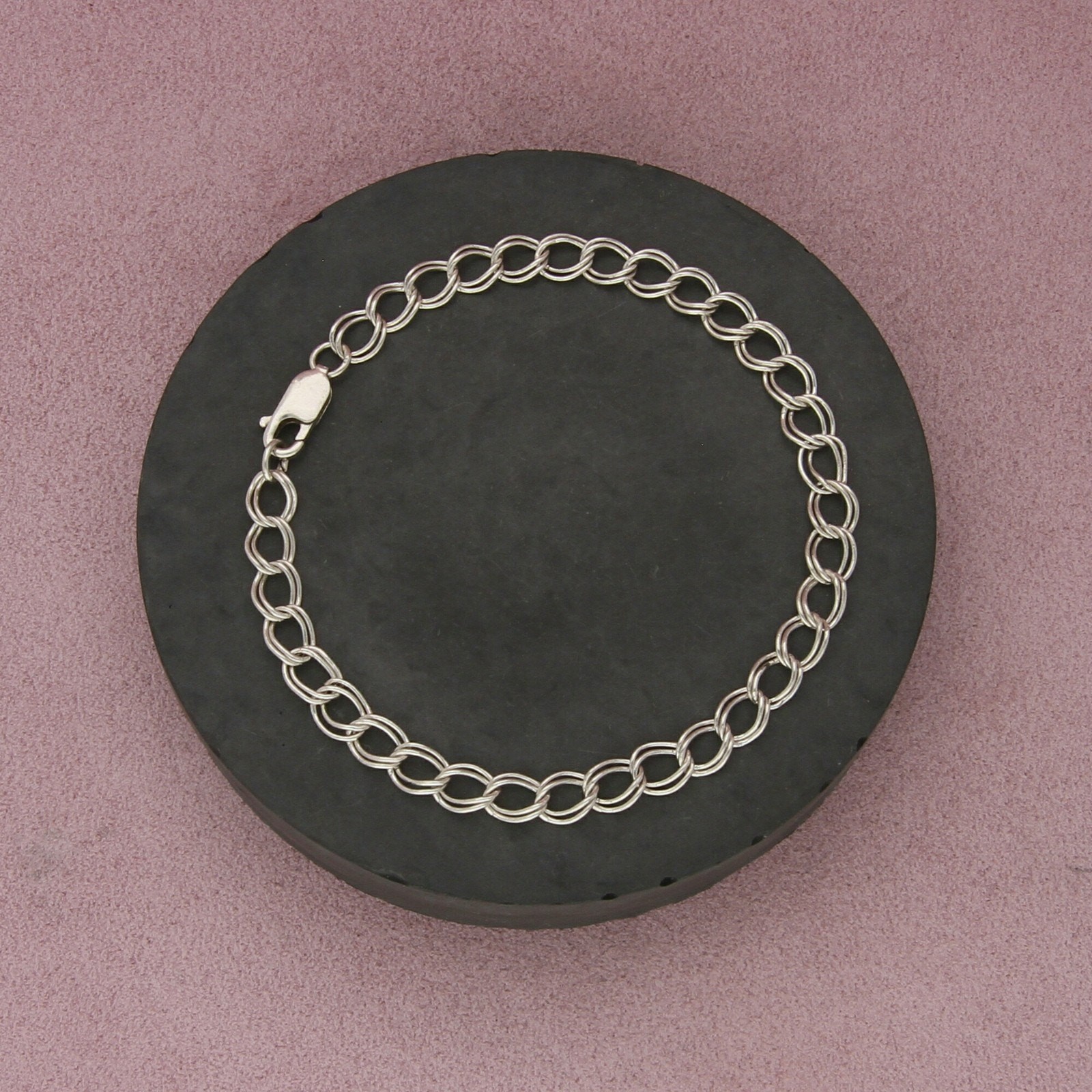 sterling silver 7mm double curb charm chain bracelet size 8.5in