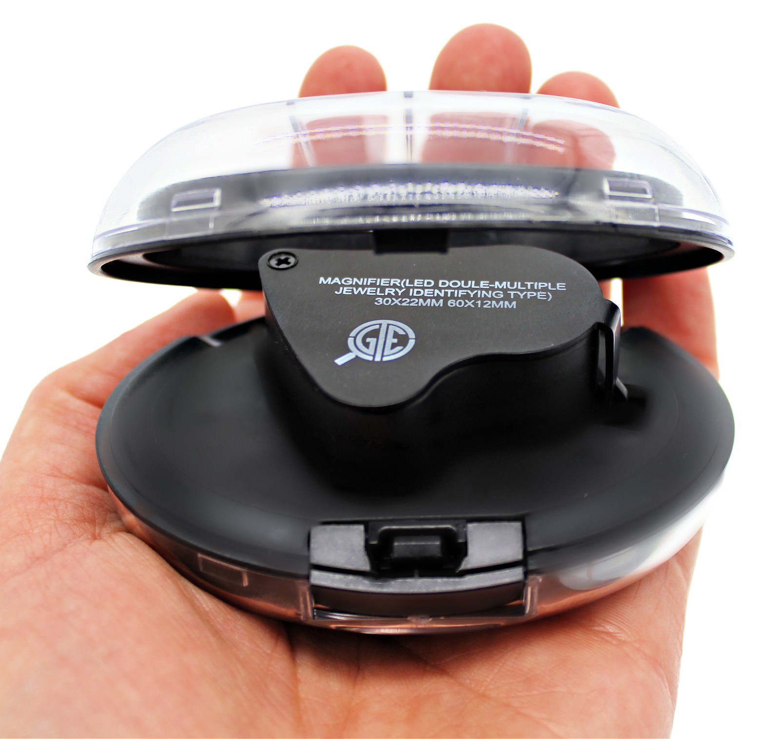 Black 30X 60X Illuminated Jewelry Magnifier Foldable Magnifying Glass with LED