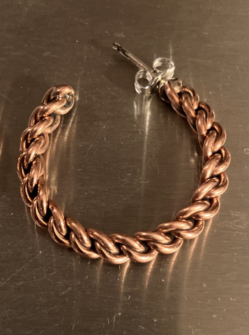 Twisted Wire Hoop Earrings, Copper Butterfly Closure, Round, 1.25”