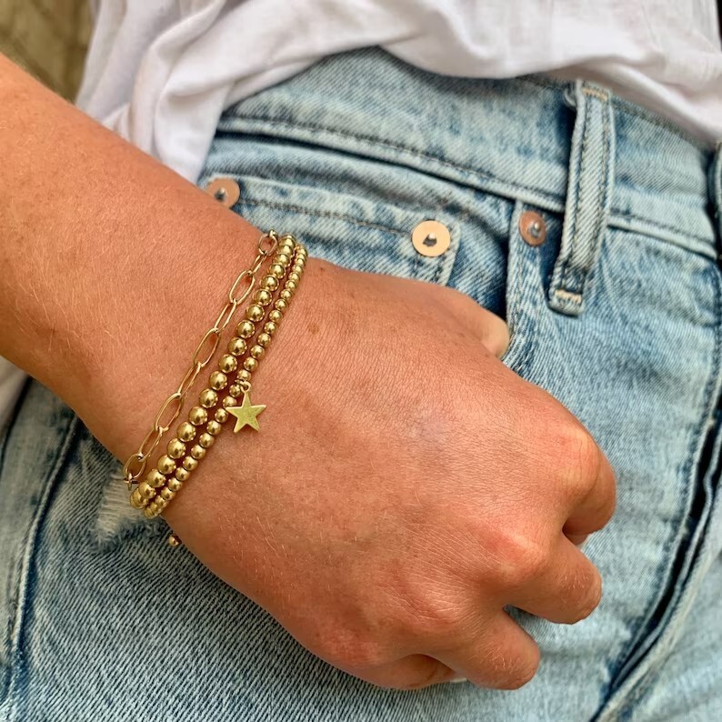 Gold Filled 2mm Round Beads Beaded Bracelet Layering Minimalist Women Bracelet