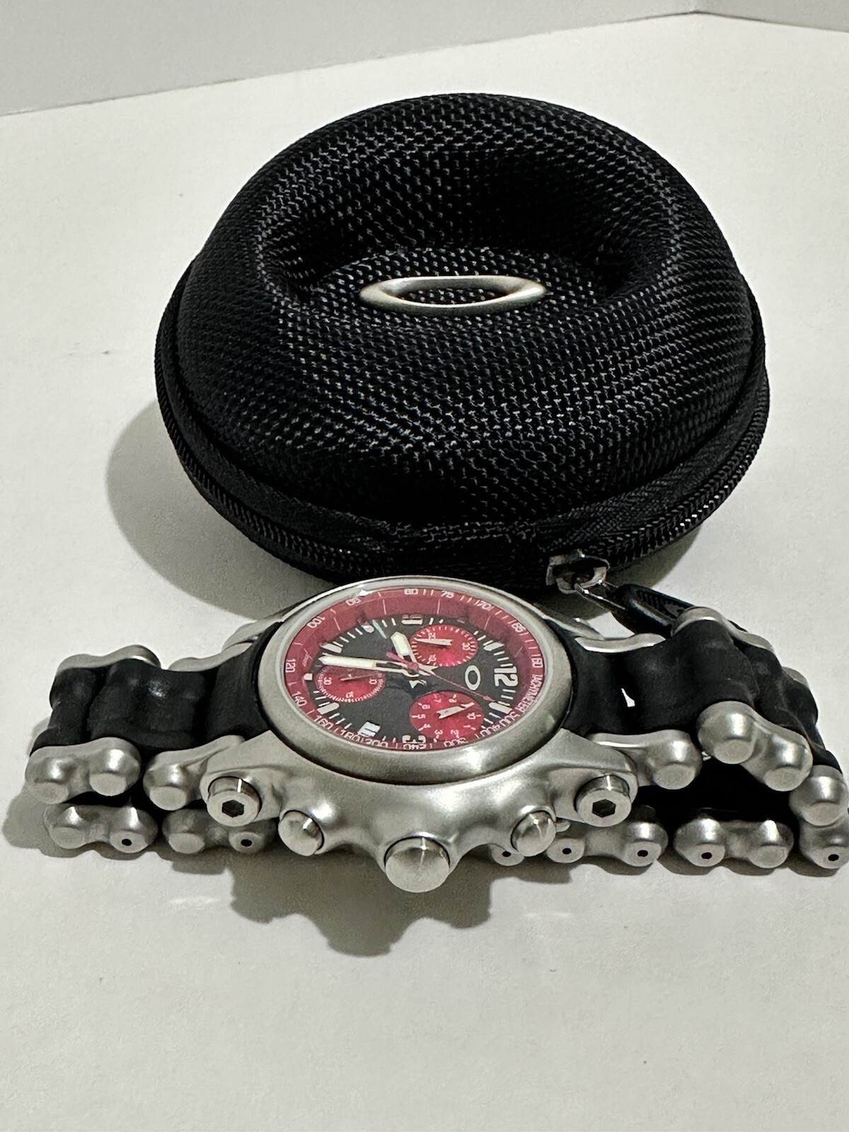 Oakley Holeshot Watch Chronograph 6-Hand, Red Dial, Rare Stainless Steel Band