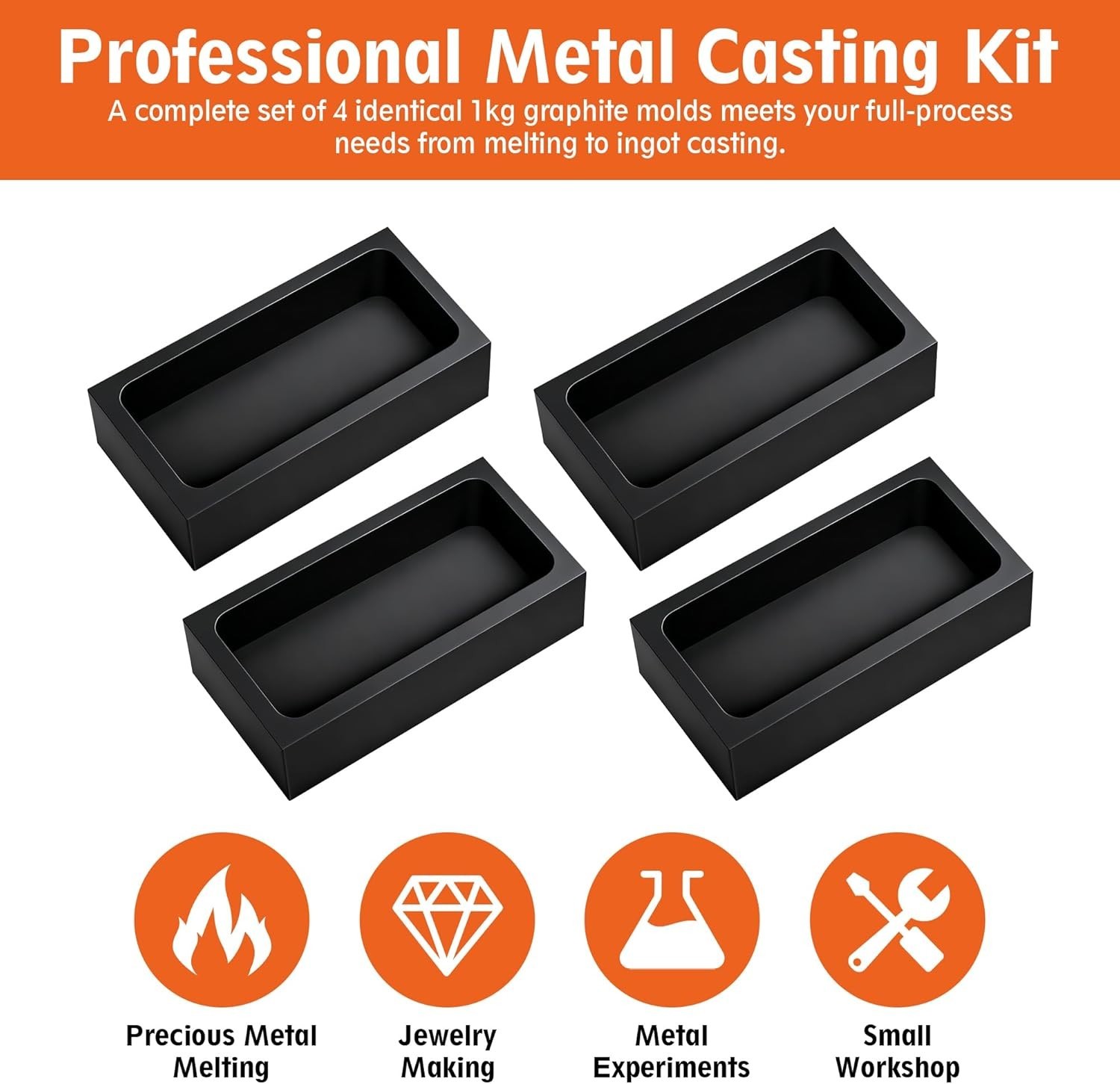 4 Pcs 1Kg High-Purity Graphite Ingot Molds for Casting Gold Silver Aluminum Copp