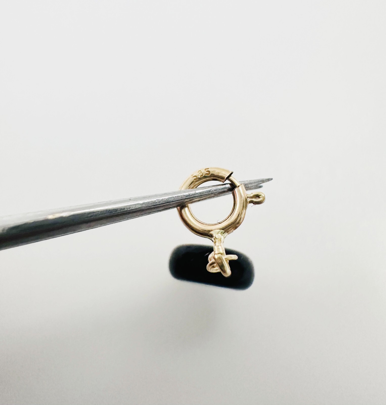14K Solid Yellow Gold Millefiori Glass Black Evil Eye Charm Pendant Spring Clasp