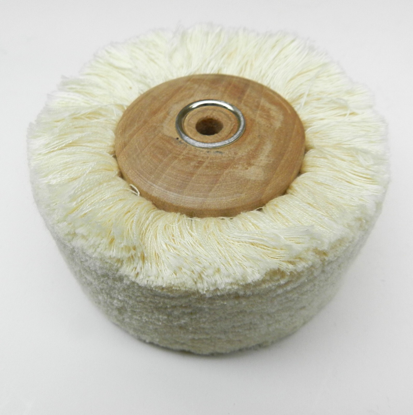 Cotton Yarn String Buff 3” Polishing Buff with Wood Hub 2” Wide Surface