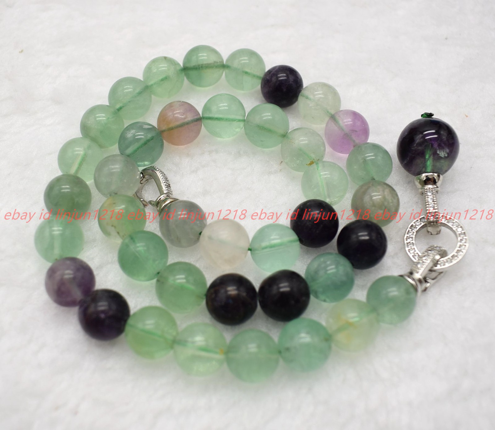 Natural 8/10/12mm Multicolor Fluorite Gems Round Beads Pendant Necklace 16-28in