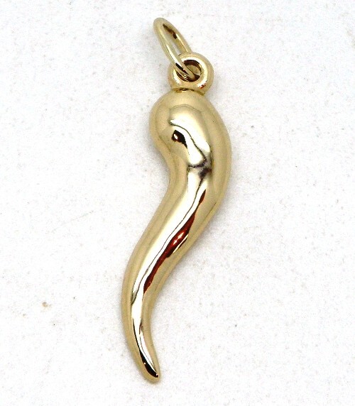 14k Yellow Gold Italian Horn Cornicello Good Luck Charm Pendant