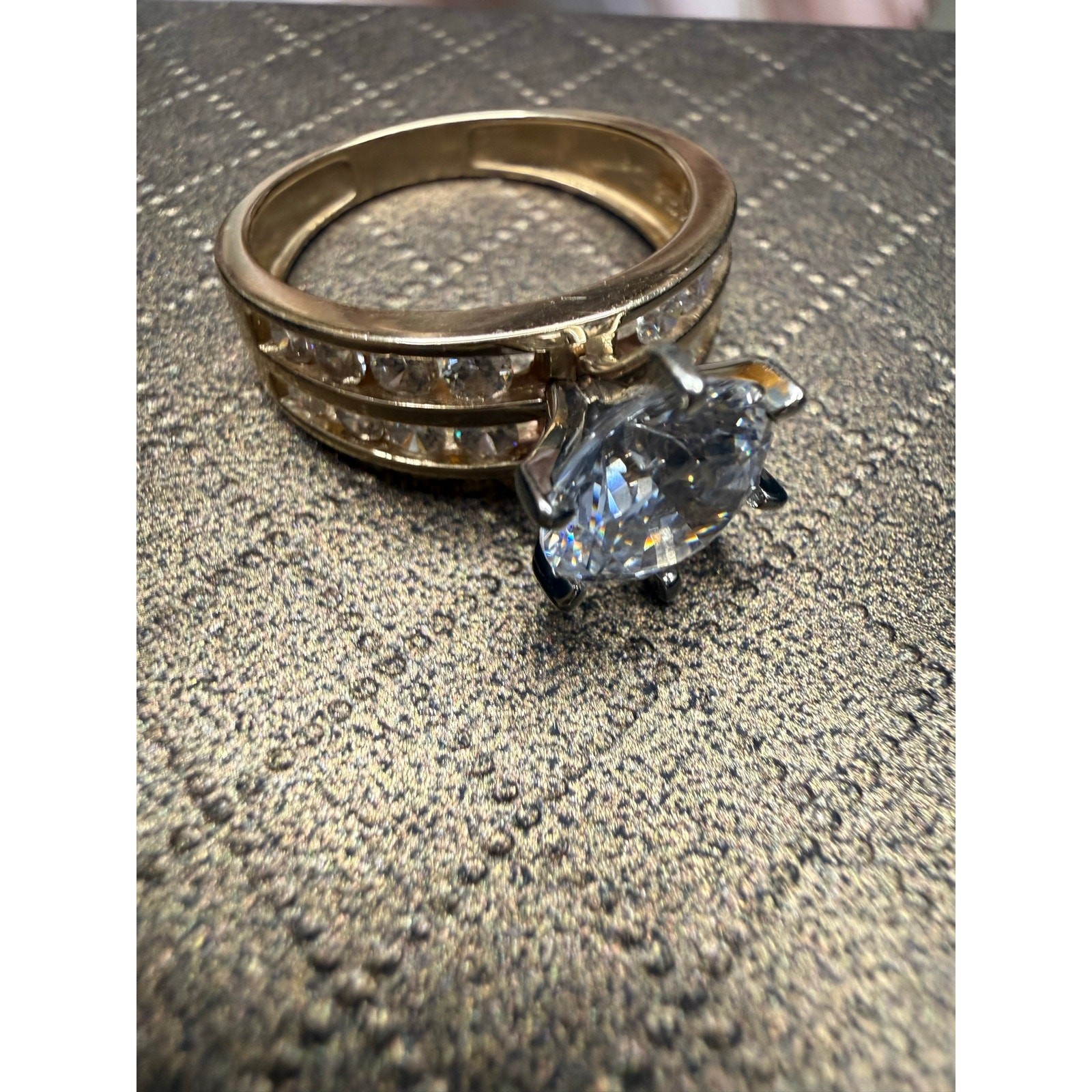 14K Gold Diamonique Simulated Diamond Engagement Ring Vintage 2 Ct Solitaire