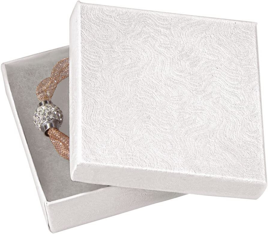 Jewelry Boxes 100 Swirl White Matte Cotton Filled 3 1/2″ X 3 1/2″ x 1″ Bracelet