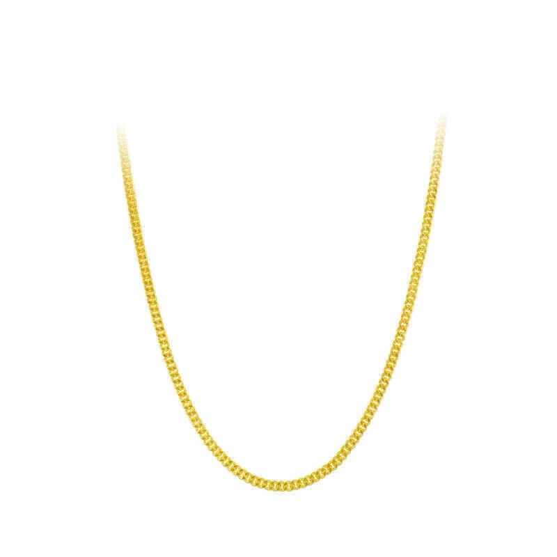 Pure Solid 999 24K Yellow Gold Chain 1.2mm/1.6mm/1.8mm/2mm Curb Link Necklace