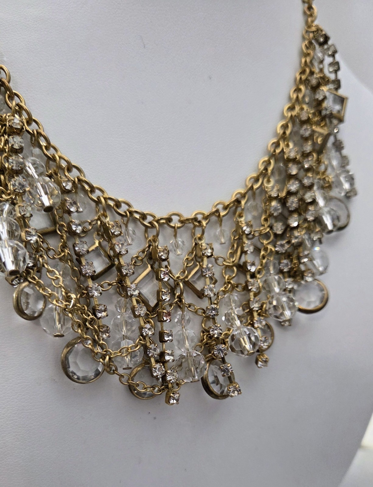 ABS By Allen Schwartz Statement Chain Necklace Rhinestones Beaded Gold Tone NWT