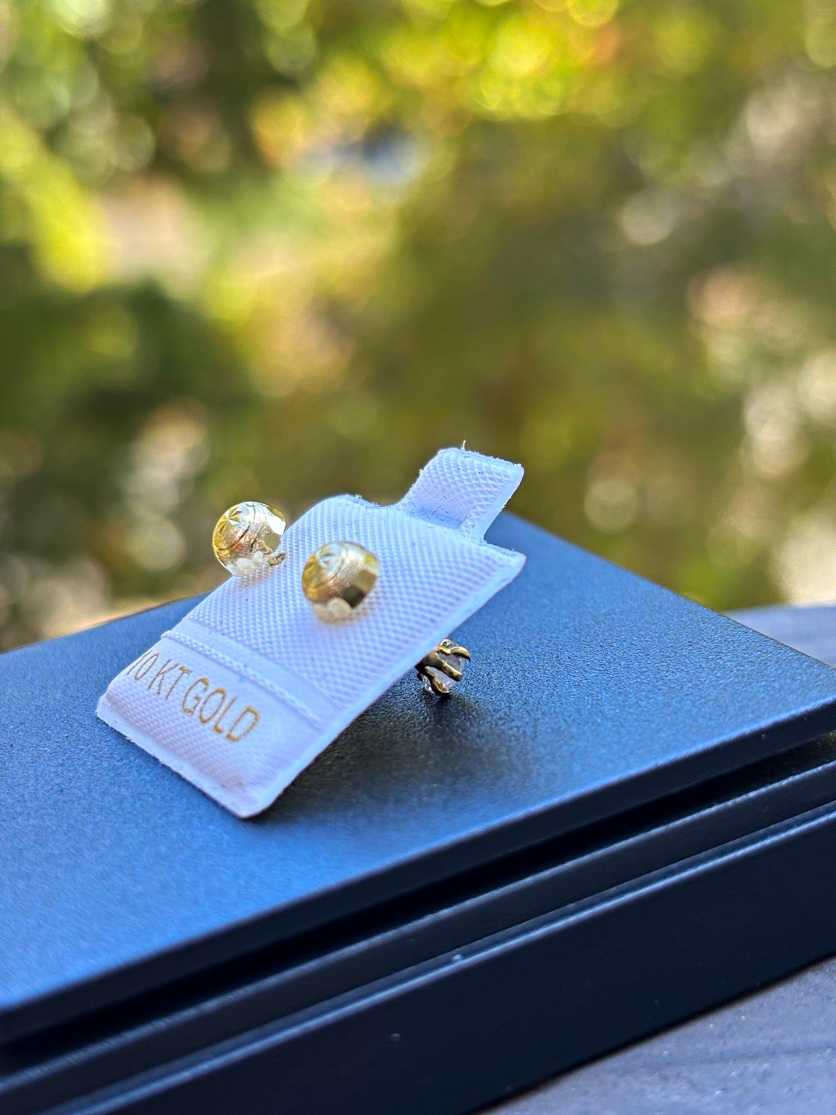 10K Yellow Gold Round Stud Earrings ,double view
