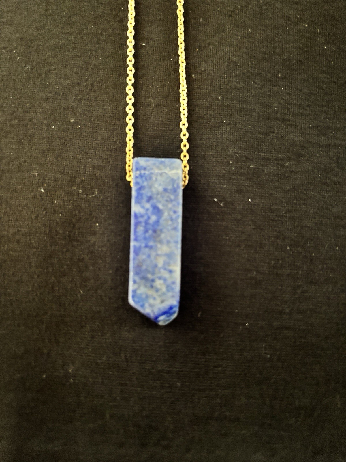 Blue Sodalite Stone Crystal Point Pendant Necklace Gold Tone Chain