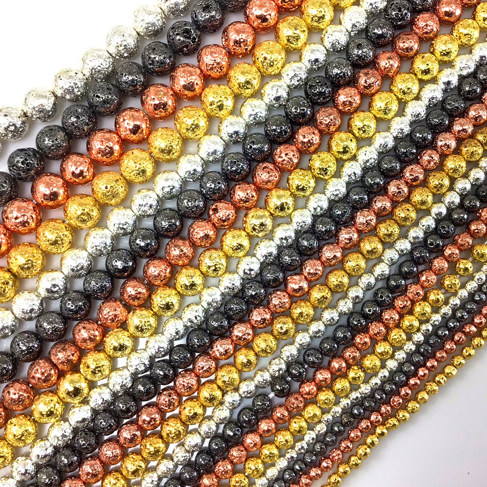 Lava Round Bead Natural Volcanic Titanium 4 6 8 10 12 Metallic Coated 15″ Strand