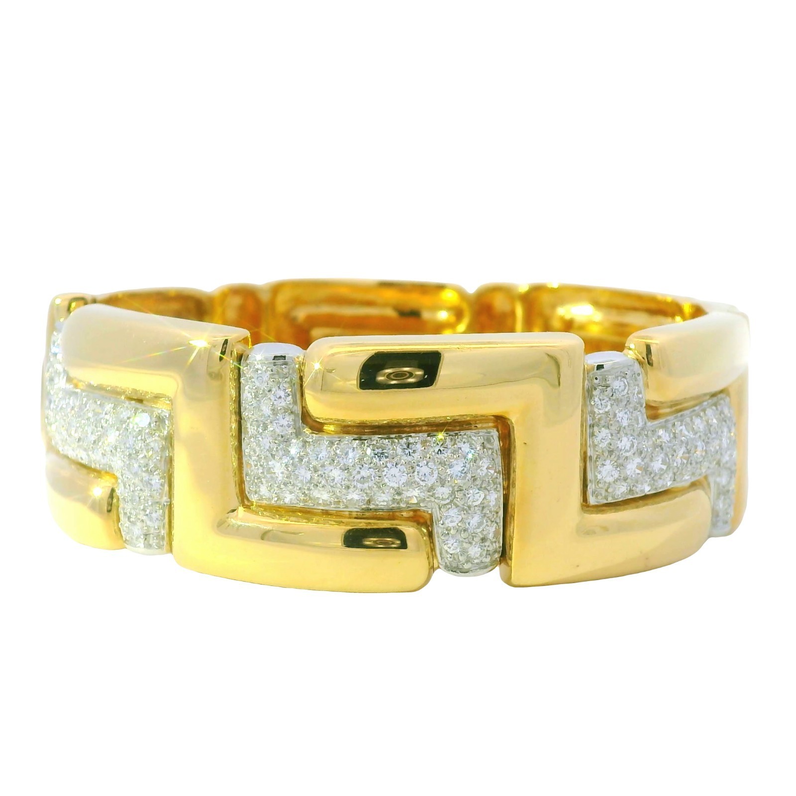 18k Yellow Gold Natural 3.15 Carat Diamond Pave Wide Link Bracelet
