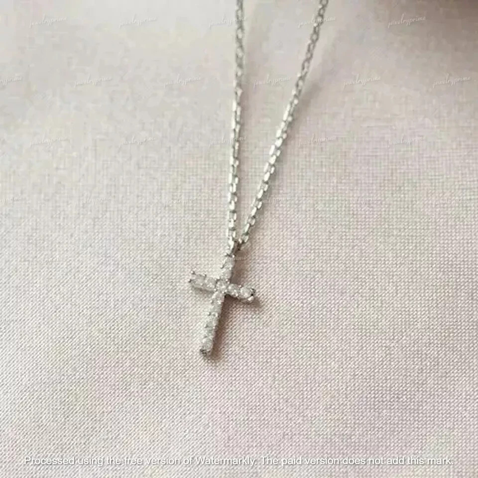Cross Pendant Diamond 1Ct Round Cut Lab-Created Beauty 14K White Gold Plated