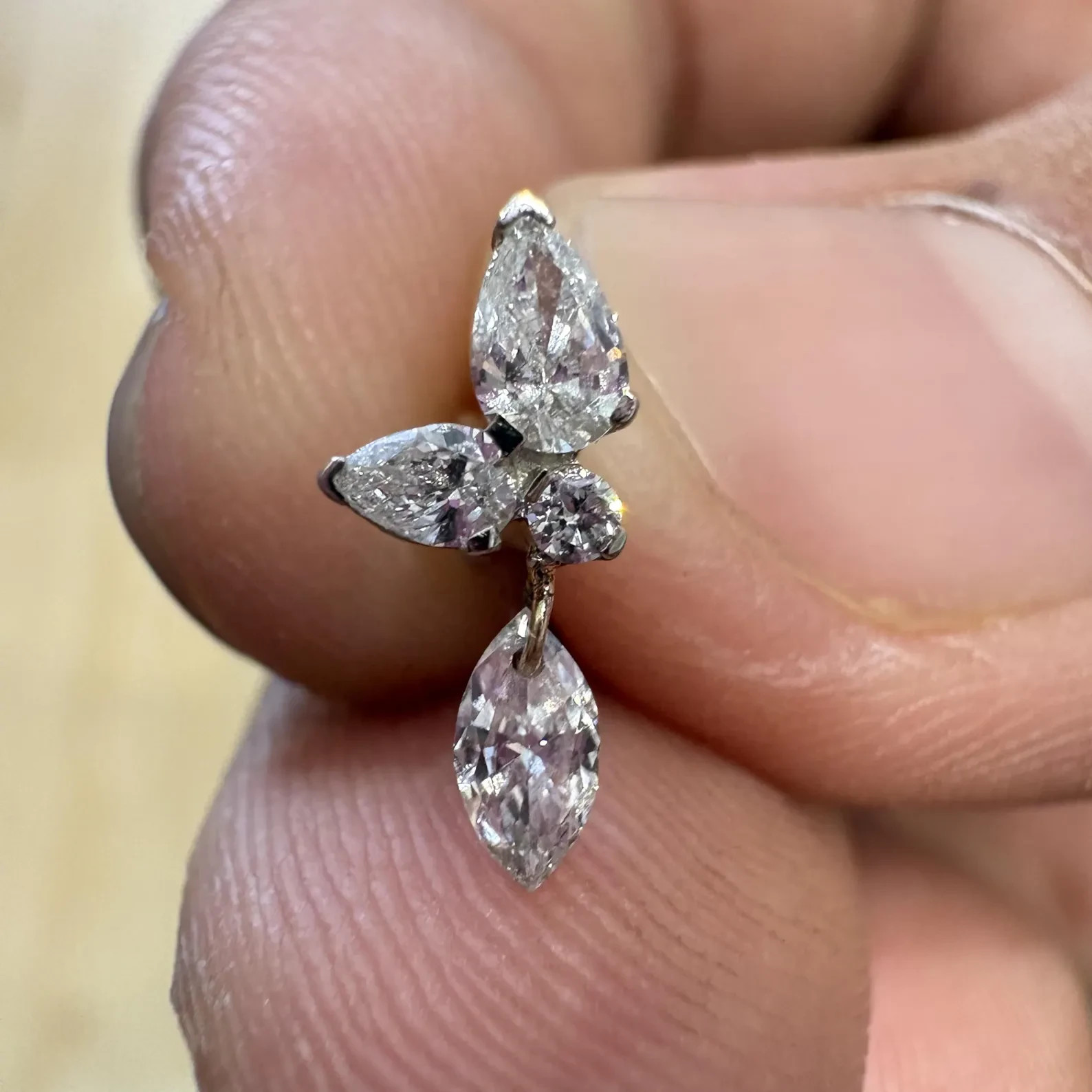 Floating Marquise Moissanite Helix Stud 925 Sterling Silver Flat Back